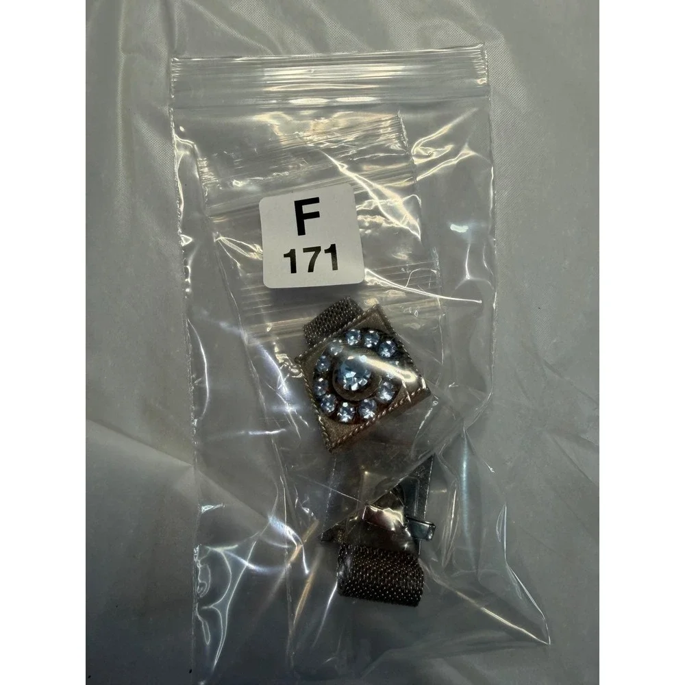 VTG Silver Tone Blue Rhinestone Mesh Wrap Around Cufflinks Square Mid Century